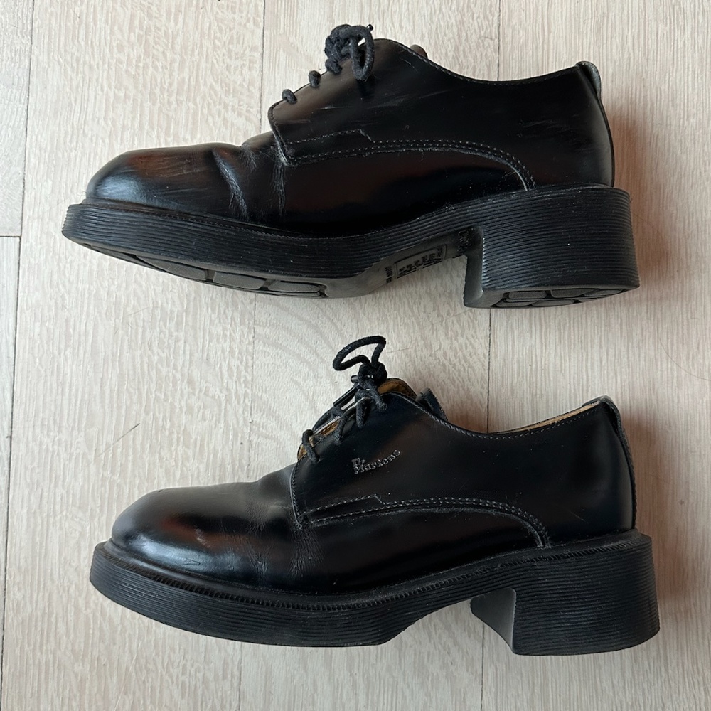 Vintage 90s Dr Martens 8461 Black Smooth Leather Platform Oxfords w/ Chunky Heel